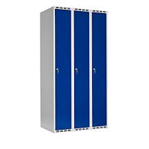 Klädskåp SMG 3x300 mm rakt tak och blå dörr med cylinderlås