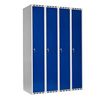 Klädskåp SMG 4x300 mm rakt tak och blå dörr med cylinderlås
