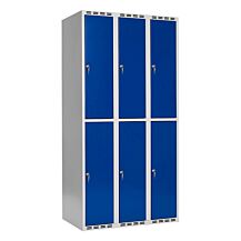 Klädskåp SMG 2-delat 3x300 mm rakt tak och blå dörrar med cylinderlås